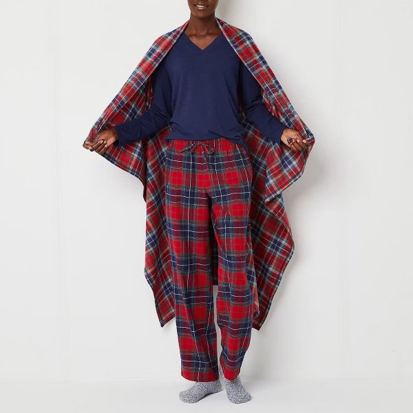 Womens V-Neck Long Sleeve 4-pc. Pant Pajama Set