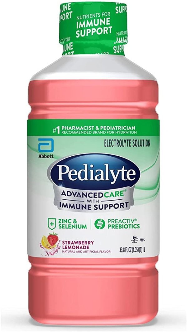 Abbott Laboratories Pedialyte Advance Care Oral Electrolyte Solution, Strawberry Lemonade,1-Liter, 4 Count