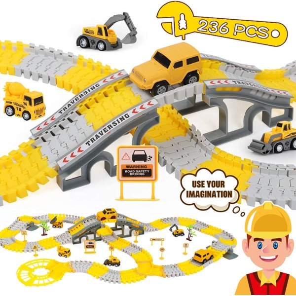 iHaHa 儿童建筑工程车辆轨道玩具组合 236个零部件