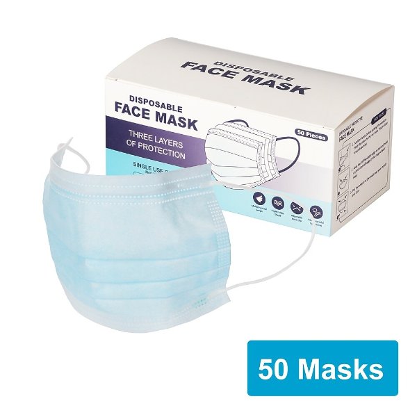 Disposable Earloop Face Mask, Blue, 50/Box (FIK0906U)