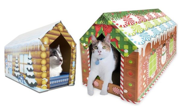Festive Cat House and Cat Scratcher with Catnip