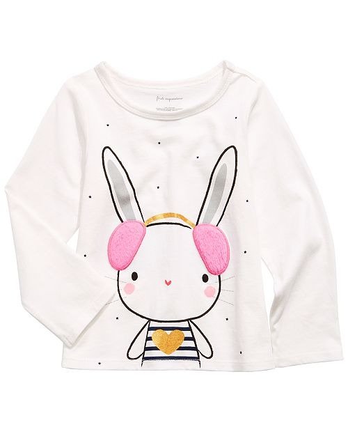 Baby Girls Bunny-Print T-Shirt With Faux-Sherpa Trim, Created for Macy's
