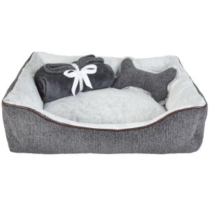 La Ti Paw 25" x 19" Pet Bed with Plush Bone Toy and Throw Blanket Gift Set