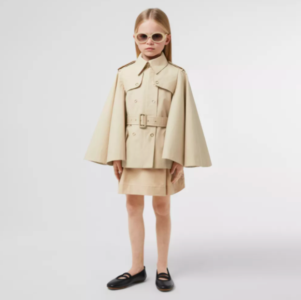Girl's Freda Flared-Sleeve Trench Cape, Size 3-14