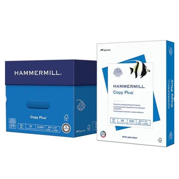 Hammermill Copy Plus Paper, 8.5" x 11", 20 lbs., White, 500 Sheets/Ream, 10 Reams/Carton