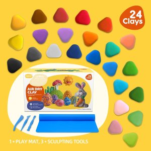 Kilpkonn Air Dry Clay, 24 Colors Modeling Clay with Play Mat & 3 Sculpting Tools