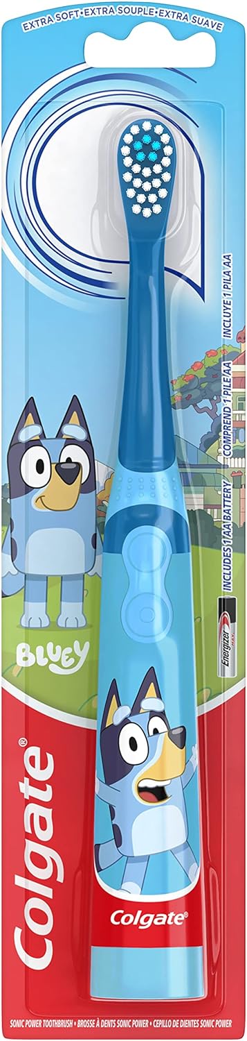 Amazon.com: Colgate Kids Battery Powered Toothbrush, Kids Battery Toothbrush with Included AA Battery, Extra Soft Bristles, Flat-Laying Handle to Prevent Rolling,  