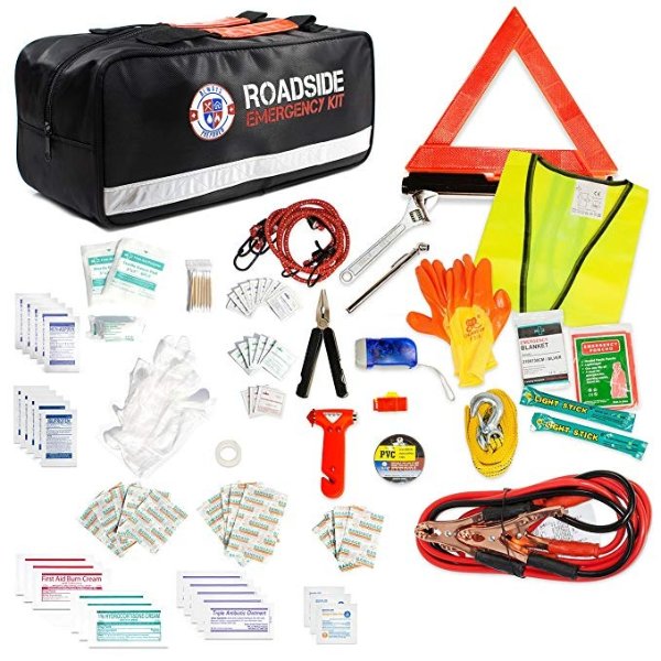 149-Piece Roadside Assistance Auto Car Emergency Kit with Jumper Cables, First Aid Kit Items w/Medicine, and Critical Survival Items Included