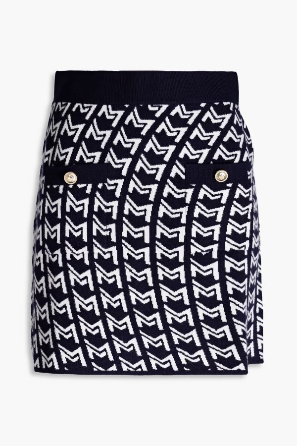 Button-embellished jacquard-knit mini skirt