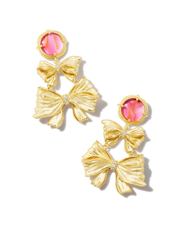 Kendra Scott x LoveShackFancy Gold Statement Earrings in Light Pink Iridescent Abalone
