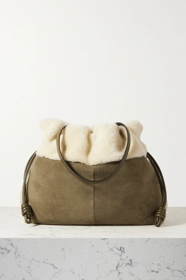 Flamenco suede and shearling clutch