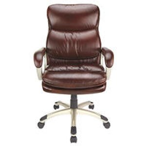 Realspace® Broward Faux Leather High-Back Chair, Brown/Silver