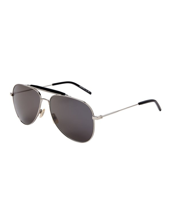 SL 85 Black & Silver-Tone Aviator Sunglasses