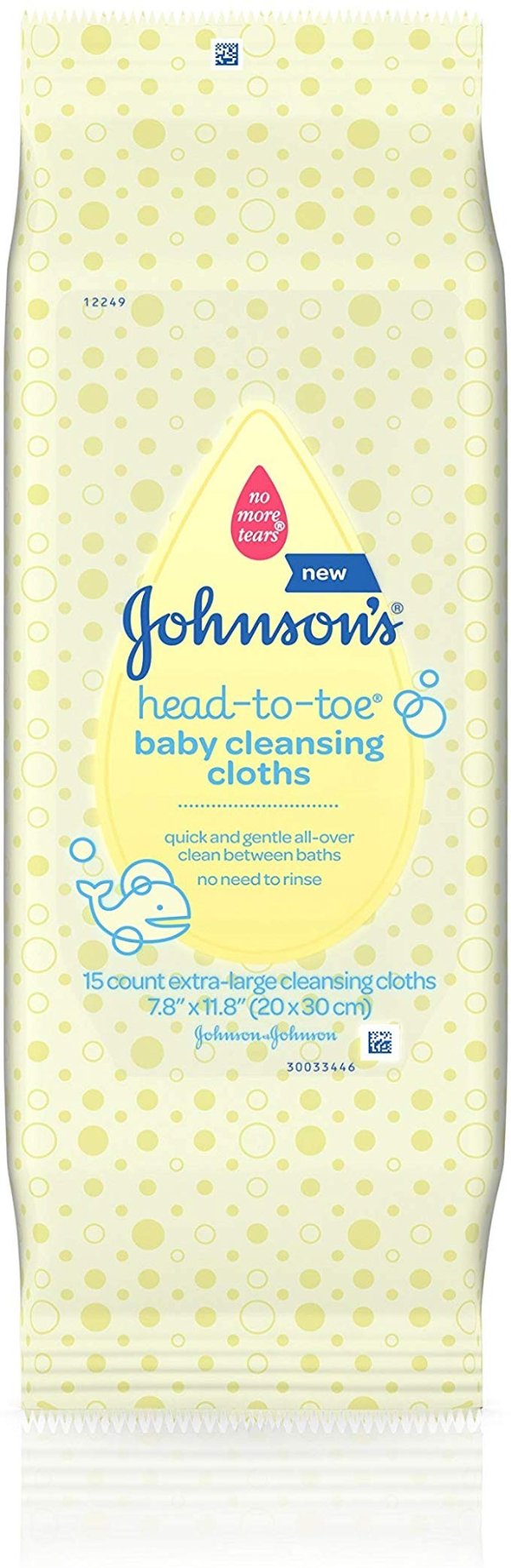 Johnson’s Head-to-Toe Baby Cleansing Cloths, Hypoallergenic and Alcohol Free, 15 ct (Packaging May Vary)