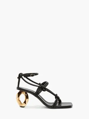 CHAIN HEEL LEATHER STRAPPY SANDALS in black | JW Anderson