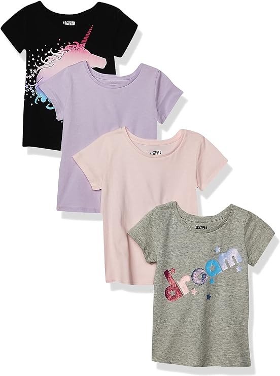 Amazon Essentials Girls and Toddlers' Short-Sleeve T-Shirt Tops (Previously Spotted Zebra), Multipacks