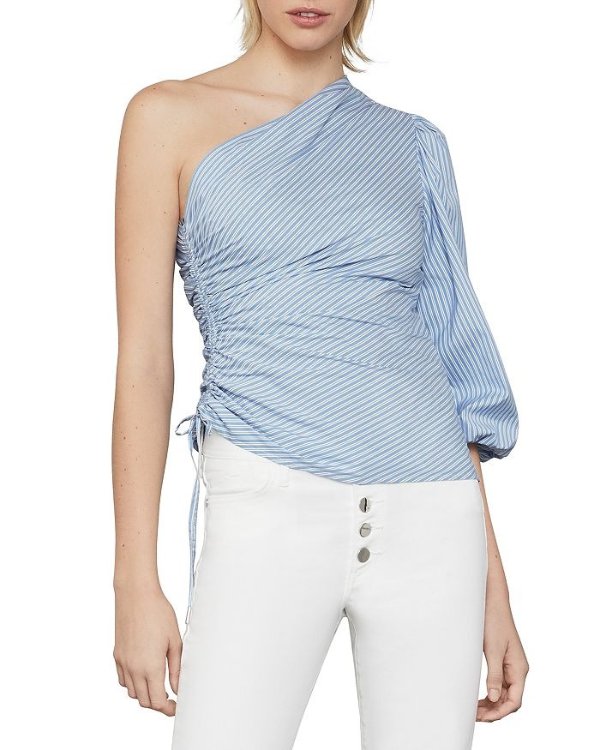 Striped Ruched One-Shoulder Top