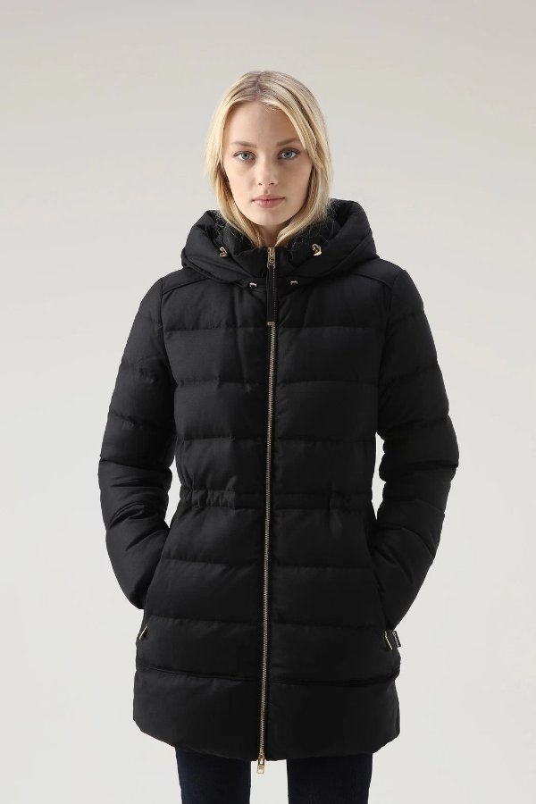 Luxury Parka Crafted with a Loro Piana Fabric in Wool and Silk Blend Black