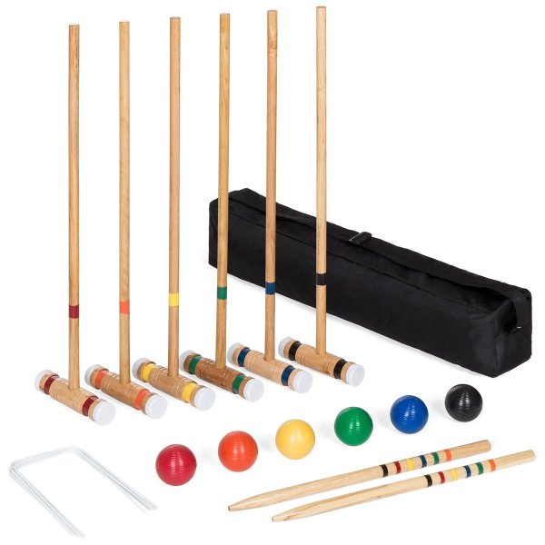 6-Player 32in Wood Classic Croquet Yard Game Set w/ Carrying Case