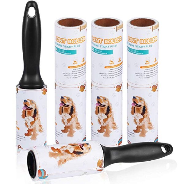 HACHI SHOP Lint Roller Pet Hair Remover 8 Refills Sticky Tape Roller for Dog Hair Removal, Clothes, Furniture, Carpet (8)