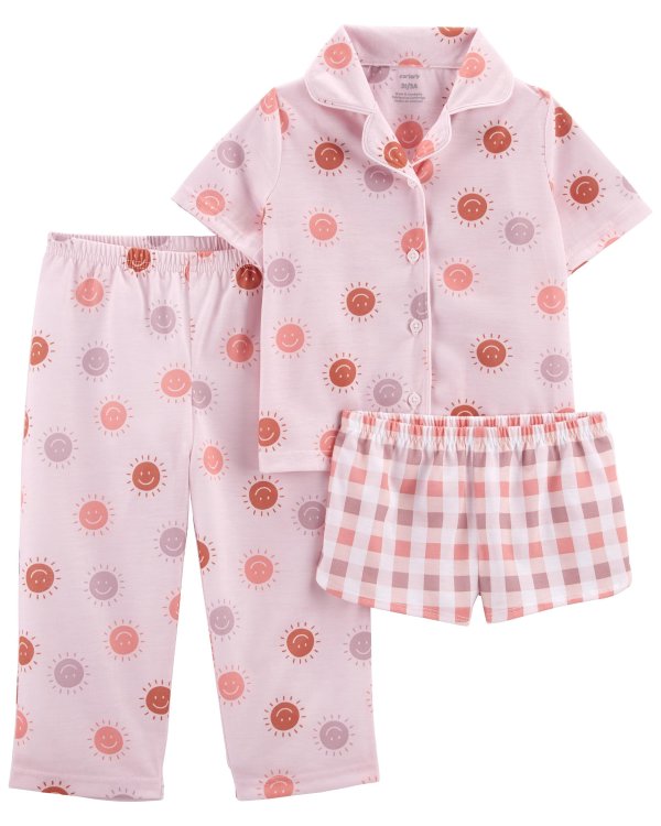 Toddler 3-Piece Pink Smiley Loose Fit PJs