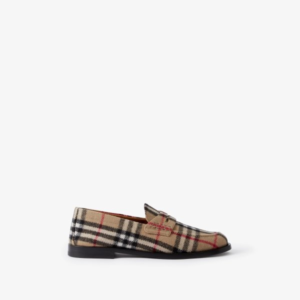 Check Wool Felt Loafers
