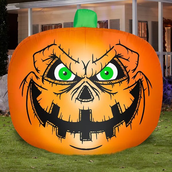 7.5' Airblown Inflatable Flat-Styled Jack-O'-Lantern with Creepy Face