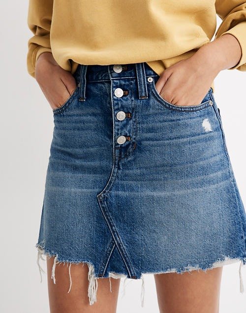 Rigid Denim A-Line Mini Skirt in Hughes Wash: Button-Front Edition
