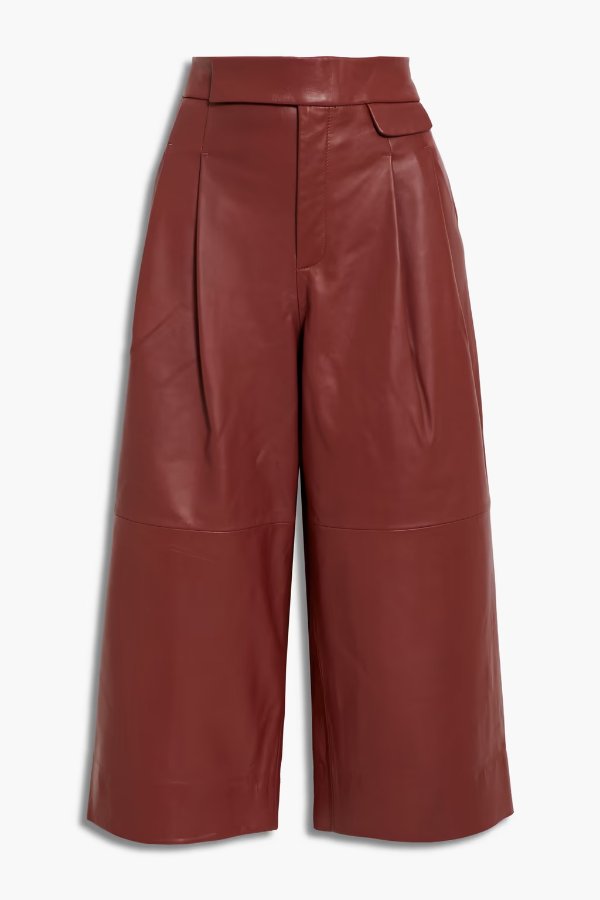 Saganne cropped pleated leather wide-leg pants