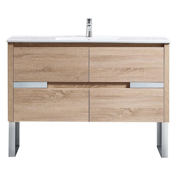 Lennard 48 in. W x 18 in. D Vanity in Natural Wood with Ceramic Vanity Top in White with White Sink