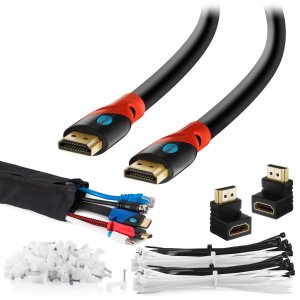 Maximm 4K High-Speed HDMI 2.0 Solid Black Cable- 30ft + Accessories Bundle