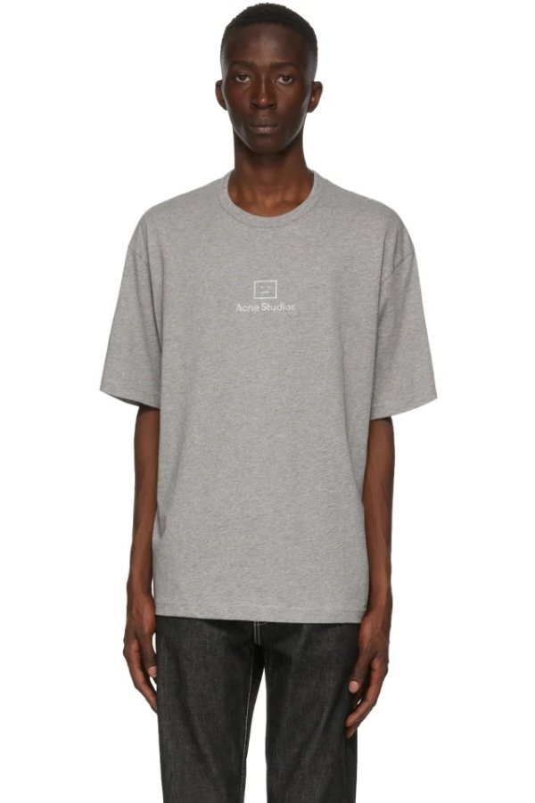 Grey Reflective Patch Motif T-Shirt