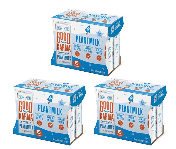 Good Karma Non Dairy Plantmilk - A blend of Oats, Flax and Peas (Vanilla - 6.75 oz, Pack of 18) Lactose Free Milk Lunchbox Carton, Plant Based Vegan Milk Alternative