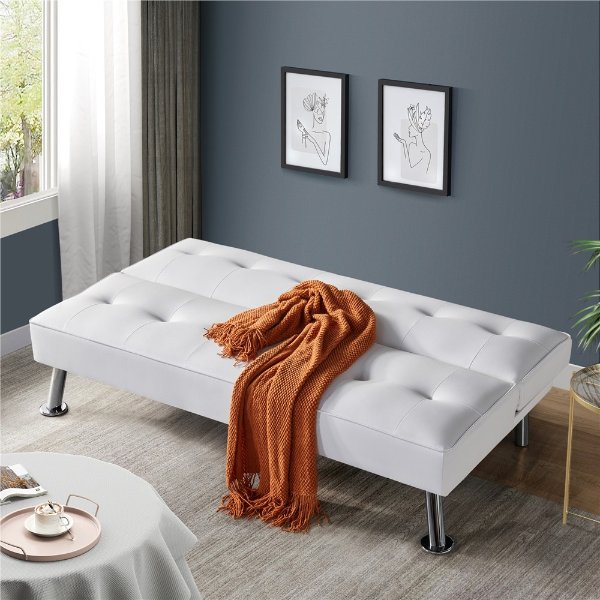 Sofa Bed with Pull Out Bed, White