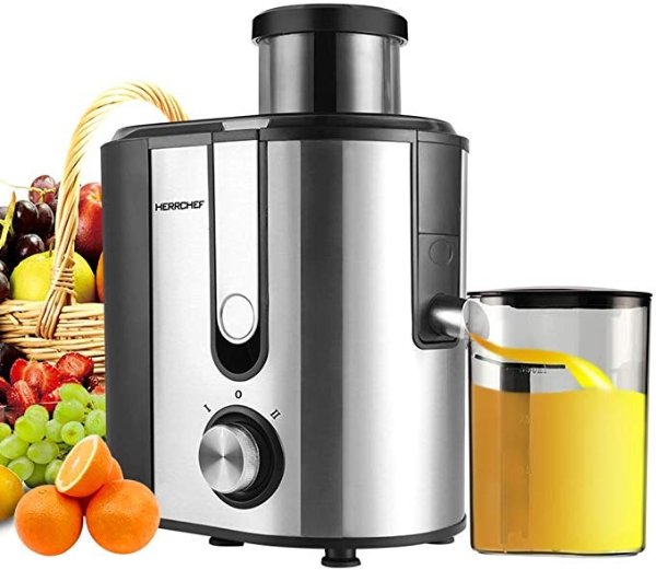Centrifugal Juicer Machine, HERRCHEF 600W Compact Juice Extractor, BPA Free Dual Speeds Stainless Steel Juice Maker for Fruit and Vegetables, Detachable and Easy to Clean Orange Juicer (Small)