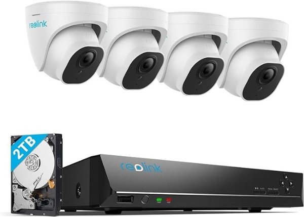 4K Poe Security Camera System, Wired 8MP Outdoor PoE IP Cameras 4pcs, H.265 8CH NVR with 2TB HDD for 24x7 Recording, Night Vision, Home and Business Surveillance kit RLK8-800D4