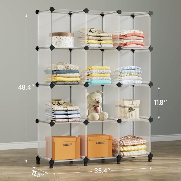 GREENSTELL Closet Organizer, 12-Cube Storage Organizer for Kids, Closet