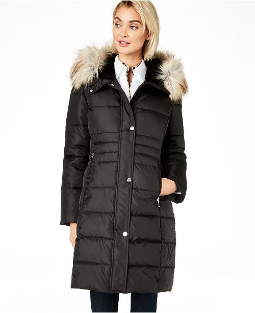 Box Quilt Faux-Fur Hooded Puffer Coat, Created For Macy's