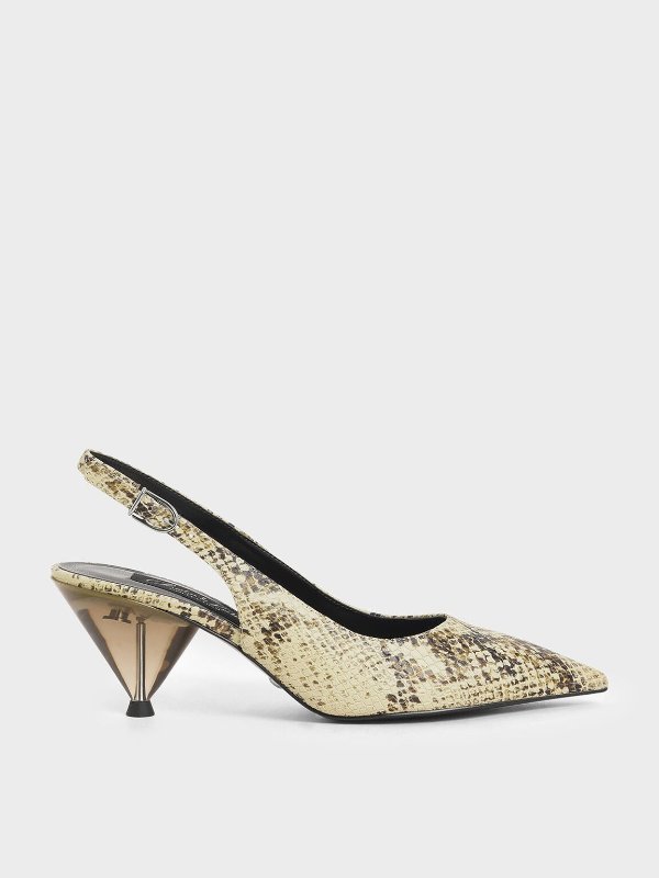 Multi Leather Snake Print Cone Heel Pumps | CHARLES &amp; KEITH