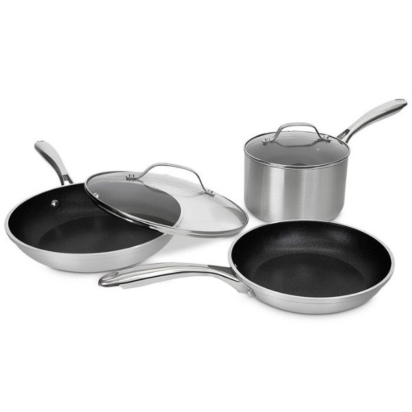 5-Pc. Brushed Silver Ultra-Durable Nonstick Cookware Set