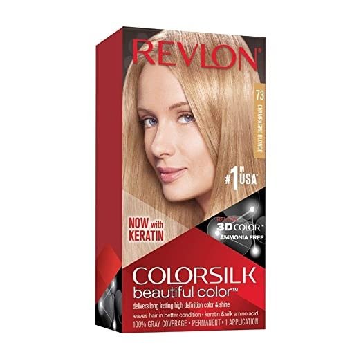 Colorsilk Beautiful Color, Permanent Hair Dye with Keratin, 100% Gray Coverage, Ammonia Free, 73 Champagne Blonde