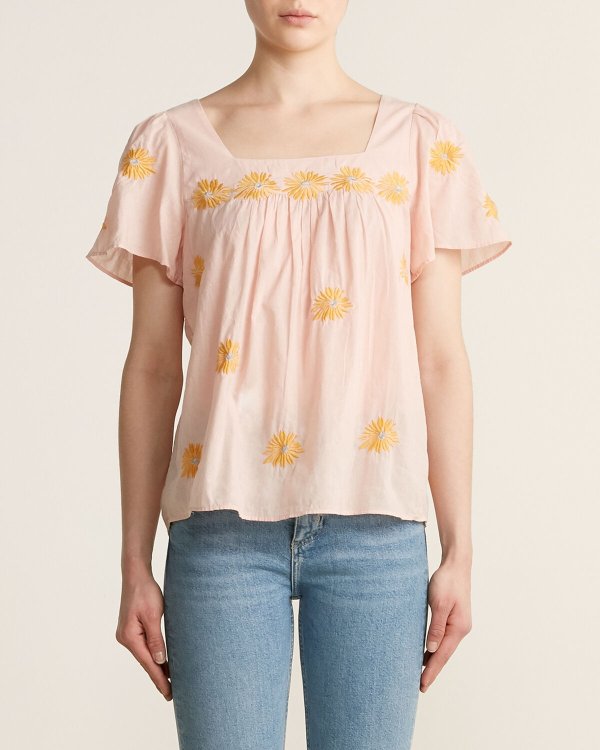 Blush Floral Embroidered Peasant Top