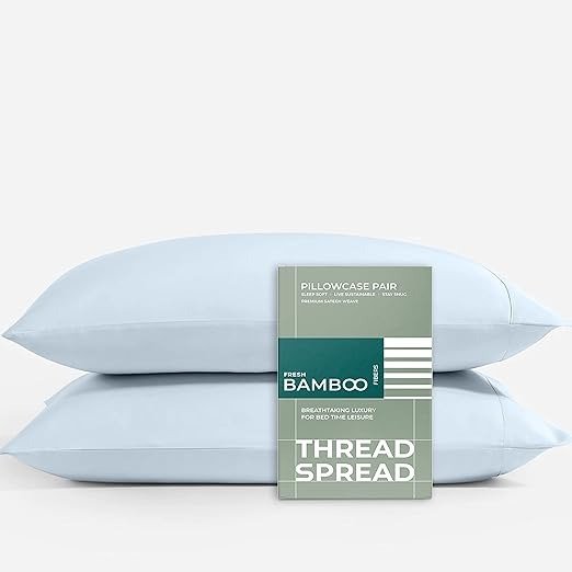 THREAD SPREAD Viscose from Bamboo Bed Pillowcases, 2Pc Pillowcase Pair for Standard/Queen Pillows, Extra Long Staple Cases, Soft & Cooling Luxury Cases, Aqua Blue Cases (Aqua Blue)