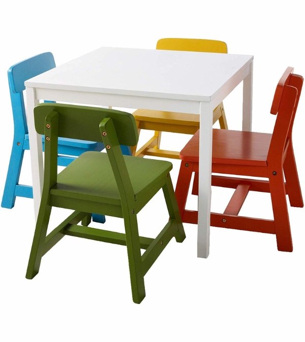 5-Piece Child's White Square Table & Multicolor Chairs