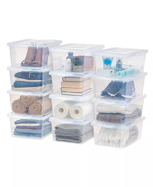 12 Pack 17 Quart Plastic Storage Bin Tote Organizing Container, Clear