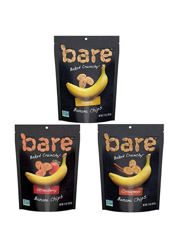 Baked Crunchy Banana Chips, Variety Pack, Gluten Free, 2.7 Ounce Bag, 6 Count