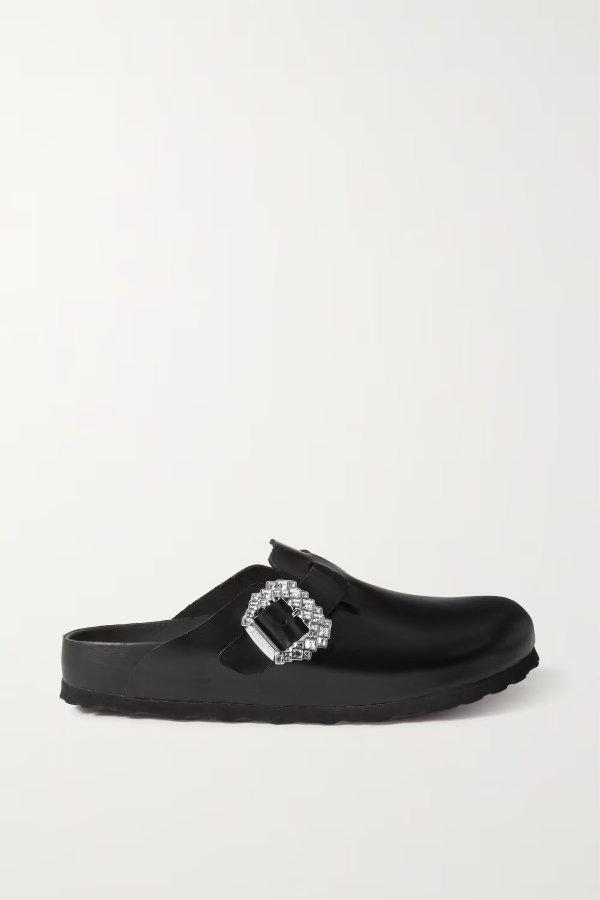 + Manolo Blahnik Boston crystal-embellished leather slippers