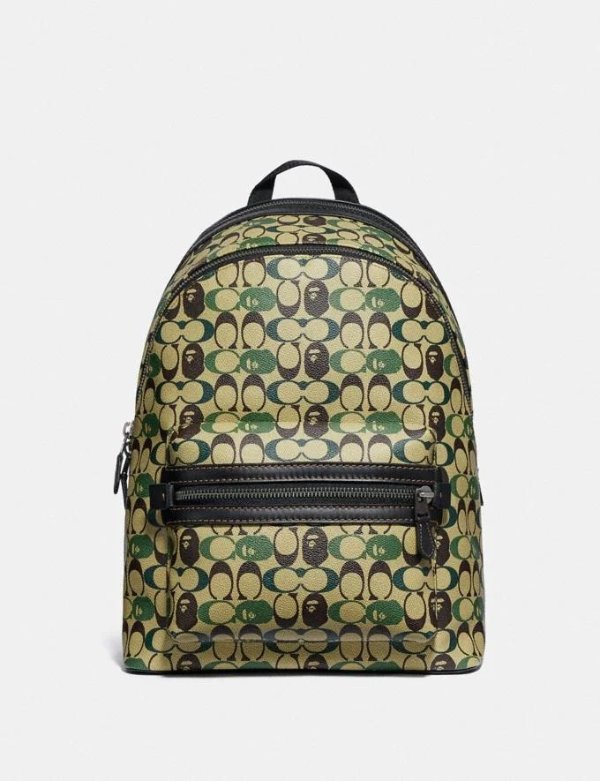 Bape X Coach Academy Backpack in Signature Canvas With Ape Head