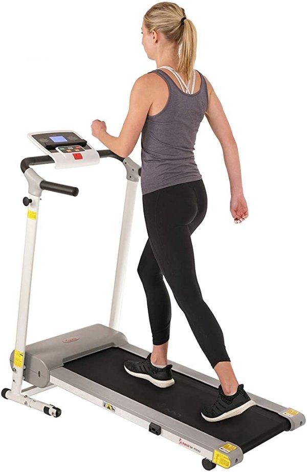 Sunny Health & Fitness SF-T7610 Electric Walking Folding Treadmill with LCD Display and Device Holder, 220 LB Max Weight, White