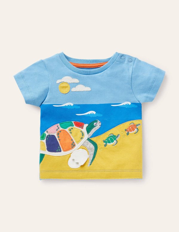 Lift-the-flap T-shirt - Surfboard Blue Turtle Scene | Boden US